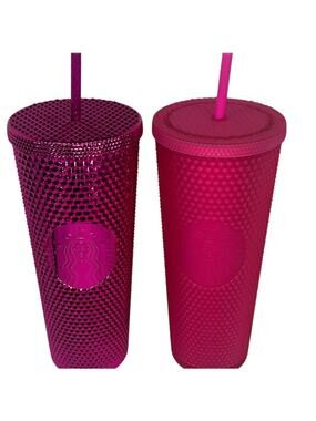 Starbucks Hot Pink Matte Studded/Valentine's Day Jeweled Purple Tumbler 24oz